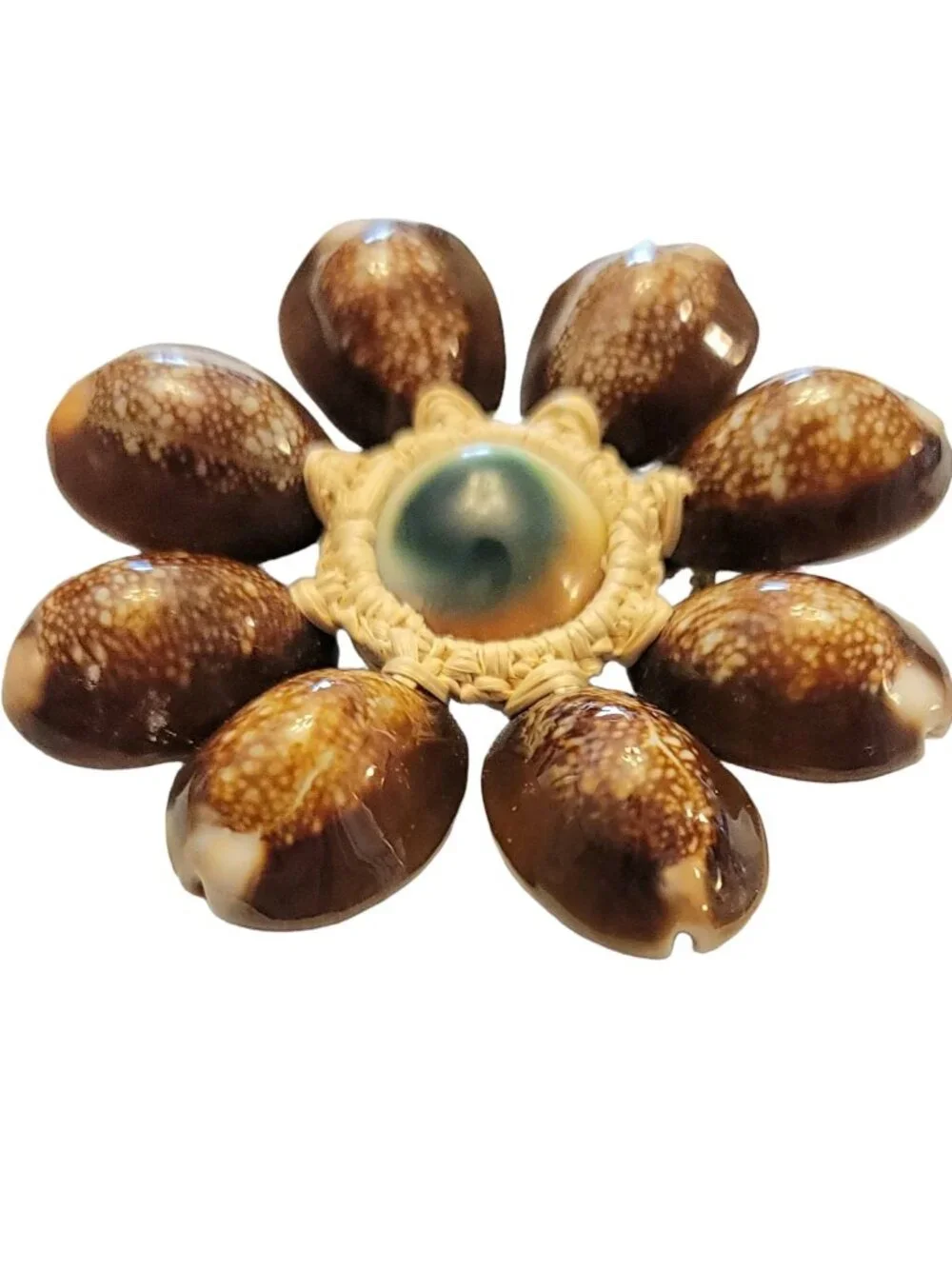 Operculum Shell Rattan Flower Pin Brooch K197